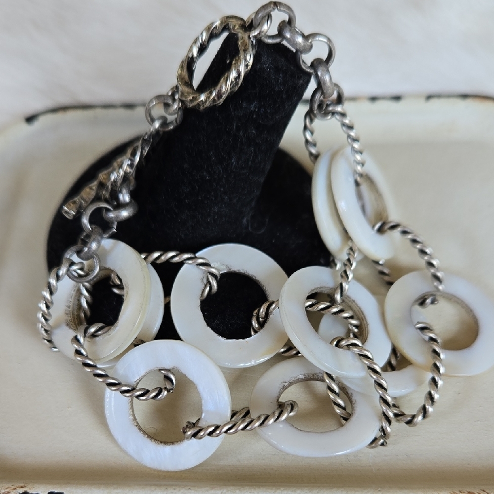 B-022- Premier Designs "Sandy" Two Strand Mother Of Pearl Shell Bracelet